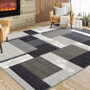 Indoor Rug 8x10 Large Modern Rugs for Office Machine Washable Dining Room Rug Non Slip Area Rugs for Living Room Low Pile Office Rug Block Pattern Floor Cover Brown