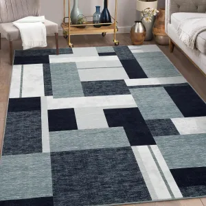 Bedroom Rug 8x10 Large Modern Rugs for Office Machine Washable Dining Room Rug Patchwork Pattern Carpet for Living Room Geometric Floor Cover Indoor Outdoor Rug Grey