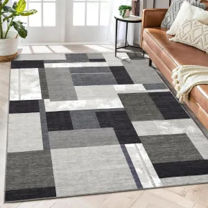 Bedroom Rug 5x7 Machine Washable Rugs for Dining Room Modern Geometric Office Rug Block Pattern Living Room Rug Indoor Area Rugs Patchwork Pattern Carpet Brown