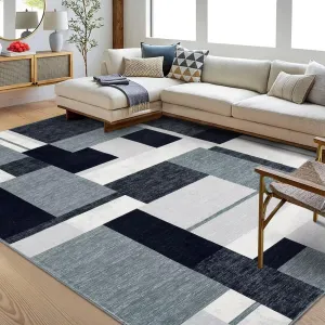 5x7 Rugs for Living Room Modern Geometric Washable Rug Color-Blocked Patchwork Rug Indoor Non Slip Soft Rug Non Shedding Low Pile Throw Carpet Accent Rug for Bedroom Dining Room Office Grey