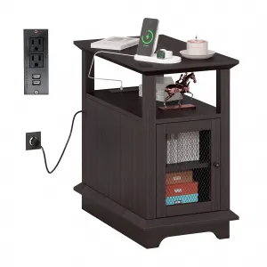 Nightstand with USB Ports and Storage Cabinet - End Table with Charging Station, Ideal for Living Room and Bedroom