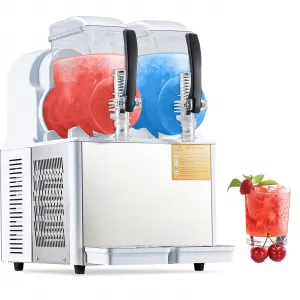 Commercial Slushy Machine 7.2L (0.95Gal x2) 370W – Dual-Tank Stainless Steel for Frozen Drinks & Margaritas, Commercial Use