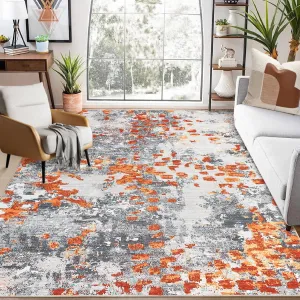 Area Rug Orange Multi 10x13 Machine Washable Non Slip Non Shedding Abstract Rug for Living Room Bedroom