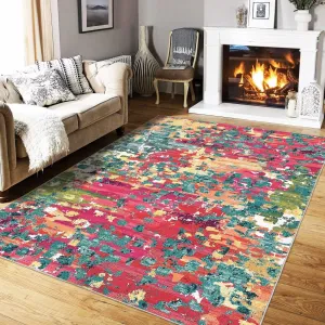 Pink Rugs for Bedroom 4x6 Living Room Area Rugs Abstract Rug Washable Colorful Rugs for Under Dining Table Low Pile Carpet Non Slip Farmhouse Floor Carpet Non Slip