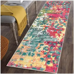 Runner Rug 2x6 Modern Abstract Area Rug Colorful Hallway Rug Boho Chic Watercolor Design Rug Soft Throw Rug Washable Rug Low Pile for Bedroom Kitchen