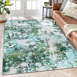 Modern Abstract Area Rug Green Multi 8x10 Colorful Living Room Rug Soft Throw Rug Washable Rug Rainbow Non Slip Indoor Floor Carpet for Office Nursery