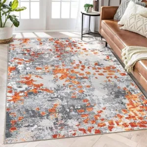 Large Area Rug Orange Multi 9x12 Boho Chic Abstract Watercolor Design Rug Washable Rug Low Pile Thin Rug Non Slip Soft Rug Contemporary Accent Carpet for Dining Room