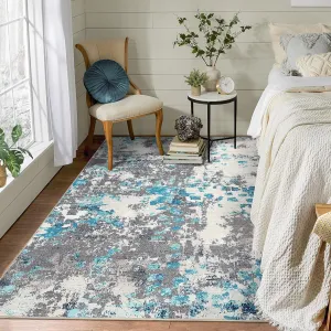 Bedroom Rug 4x6 Modern Abstract Carpet Washable Living Room Rug Contemporary Colorful Rugs for Office Non Slip Floor Cover Low Pile Area Rugs Blue