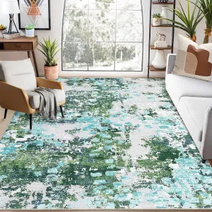 Runner Rugs 2x6 Green Hallway Rug Washable Rug Modern Living Room Rug Abstract Bedroom Carpet Colorful Rug Laundry Rug Low Pile Contemeprary Area Rugs Non Slip Floor Cover