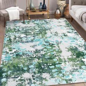 Area Rug Green Multi 9x12 Large Modern Rugs for Living Room Washable Rugs Abstract Office Rug Low Pile Bedroom Rug Modern Carpet Colorful Rug Non Slip Floor Cover Farmhouse Green Indoor Rug