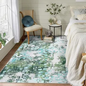 Bedroom Rug 5x7 Green Abstract Rugs for Living Room Washable Rug Modern Office Rug Low Pile Floor Cover Colorful Rug Bedroom Area Rugs Indoor Carpet Non Slip