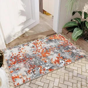 Small Area Rug Orange Multi 2x3 Boho Chic Abstract Watercolor Design Entryway Rug Machine Washable Rug Non Slip Contemporary Indoor Floor Accent Carpet for Bathroom Doorway