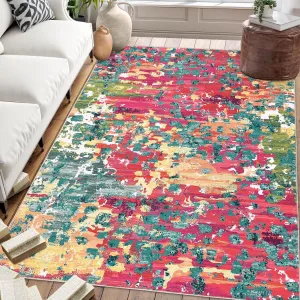Modern Rugs for Living Room 5x7 Area Rugs for Bedroom Colorful Rug Indoor Washable Rugs for Under Dining Table Abstract Office Rug Pink Carpet Farmhouse Rug Floor Cover Low Pile