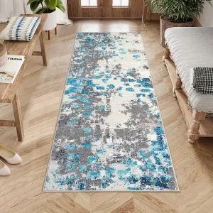 Kitchen Rug 2x6 Washable Runner Rugs for Hallway Modern Entryway Rug Abstract Bedroom Rug Laundry Carpet Colorful Rug Non Slip Low Pile Area Rugs Blue Indoor Rug Farmhouse Floor Cover