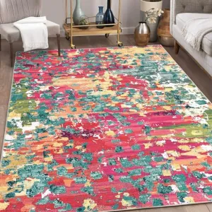 Abstract Rugs for Living Room 8x10 Large Area Rugs for Office Modern Bedroom Carpet Colorful Rug Washable Area Rugs Non Slip Floor Cover Low Pile Pink Rug