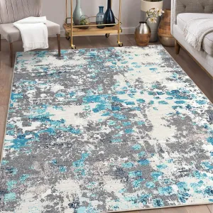Modern Rug 9x12 Large Office Rug Washable Area Rug Abstract Living Room Rug Contemporary Indoor Carpet for Bedroom Colorful Rug Low Pile Aesthetic Rugs Indoor Blue Floor Cover