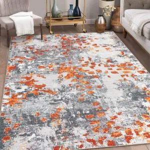 Area Rug Orange Multi 8x10 Large Living Room Rug Abstract Area Rug Modern Office Rug Washable Rug Bedroom Rug Colorful Contemporary Carpet Indoor Outdoor Floor Cover