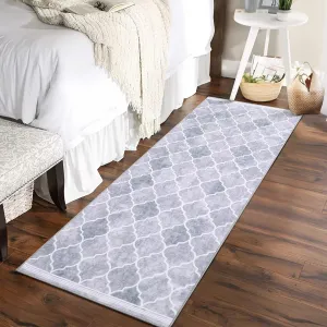 Runner Rug 2x6 Modern Area Rug Hallway Rug Moroccan Geometric Rug Washable Rug Non Slip Accent Rug Kitchen Runner Rug Thin Throw Rug for Bedroom, Light Grey