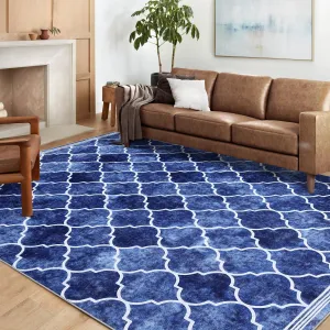 Rugs for Living Room 10x13 Area Rug Washable Non Slip Modern Navy
