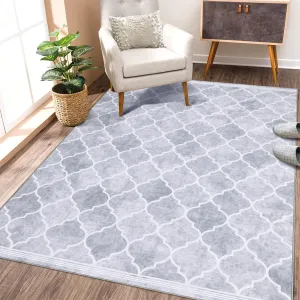 Rugs for Living Room 10x13 Area Rug Washable Non Slip Modern Light Grey