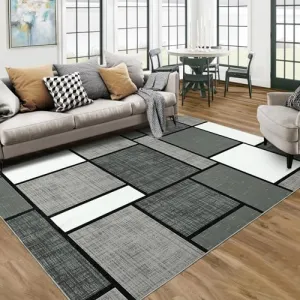 Geometric Modern Rug 4x6 Rug for Living Room Washable Rugs Non Slip Rug Contemporary Carpet for Bedroom Soft Rug Stain Resistant Floor Mats Classroom Office Rug Grey 4'x6'