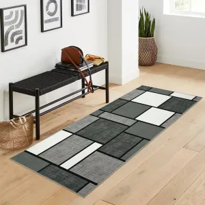 Runner Rug for Hallway Machine Washable Rugs 2x6 Rug Runner Geometric Modern Rug Entry Rug Non Slip Rug for Bedroom Soft Rug Stain Resistant Floor Mats Classroom Office Rug Grey 2'x6'