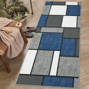 Runner Rug for Hallway Machine Washable Rugs Geometric Modern Rug Entry Rug Non Slip Rug for Bedroom Stain Resistant Floor Mats Classroom Office Rug Navy Blue 2'x6'