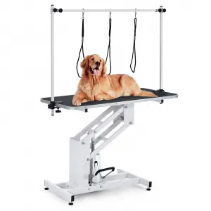 43.3" Hydraulic Dog Grooming Table for Pet, Heavy Duty Structural Hydraulic Max Load 350Lbs Professional Pet Grooming Table with Adjustable Overhead Arm & Noose Height Range 22''-39'' - White