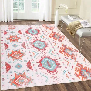 Area Rug 9x12 Machine Washable Rug Large Modern Rug Bohemian Carpet Non Slip Low Pile Stain Resistant Rug Accent Rug for Entryway Office, Blue/Pink