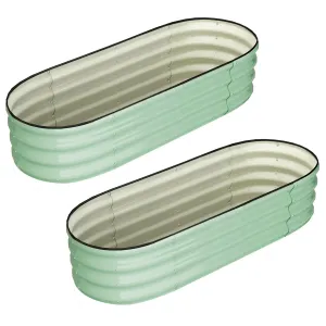 2 Pcs 4.5' X 2' X 1' Galvanized Raised Garden Bed Outdoor,Planters for Outdoor Plants,Open-Ended Base Planter Raised Boxes,Oval Metal Planter Box for Vegetables, Flowers, Fruits,Rubber Edge, Green