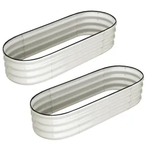 2-Pack 4.5'x2'x2' Oval Galvanized Raised Garden Beds - Large Metal Planter Boxes with Open Base, Tool-Free Assembly for Vegetables & Flowers, White
