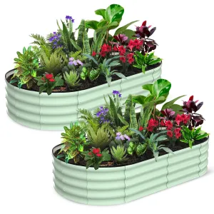 2-Pack 6'x3'x1' Oval Galvanized Raised Garden Beds - Open Base, Large Metal Planter Boxes for Vegetables & Flowers, Tool-Free Assembly, Green