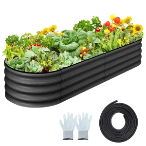 Oval Raised Garden Bed 4.5x2x1.5 FT Galvanized Metal, Tool-Free Assembly, Anti-Rust Double Layer, Open Bottom Drainage, Gray for Outdoor Gardening