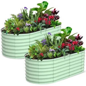 2-Pack 6'x3'x2' Oval Galvanized Raised Garden Beds - Open Base Metal Planters, Tool-Free Assembly, Large Outdoor Planter Boxes for Vegetables, Green