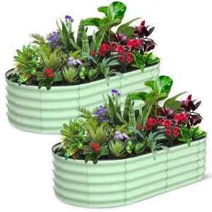 2-Pack 6'x3'x1.5' Oval Galvanized Raised Garden Beds - Open Base Metal Planters, Tool-Free Assembly, Large Outdoor Planter Boxes for Vegetables, Green