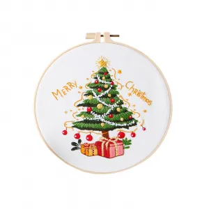 Embroidery Starter Kit Christmas Pattern with Embroidery Hoops Threads Needles DIY Embroidery Practice kit for Beginners Adults Craft Lover CX0840