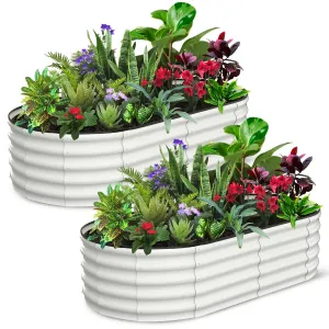 2-Pack 6'x3'x1.5' Oval Galvanized Raised Garden Beds - Open Base Metal Planters, Tool-Free Assembly, Large Outdoor Planter Boxes for Vegetables, White