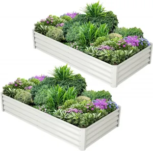 2 Pcs 6' X 3' X 1' Raised Garden Bed, Galvanized Planter, Upgraded Quality, Open Base, Safety Edge, Gloves, Outdoor Gardening, White