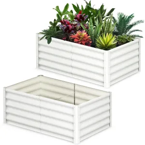 Raised Garden Bed Set of 2 6x3x1.5FT Galvanized Metal with Open Base and Safety Edge Beige for Outdoor Garden Patio