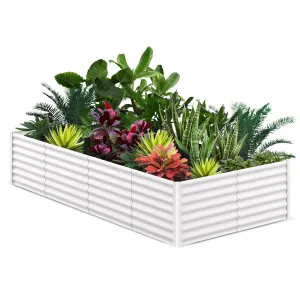 8' X 4' X 2' Galvanized Raised Garden Bed, Outdoor Rectangular Metal Planter for Vegetables, Flowers & Herbs, White