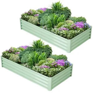 2 Pcs 6' X 3' X 1' Raised Garden Bed, Galvanized Planter, Upgraded Quality, Open Base, Safety Edge, Gloves, Outdoor Gardening, Green