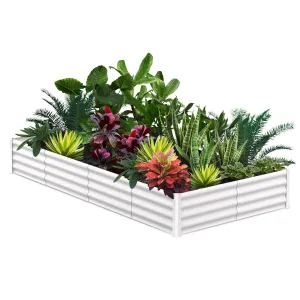 8'x4'x1' Galvanized Rectangular Raised Garden Bed - Outdoor Metal Planter for Vegetables, Flowers & Herbs, White