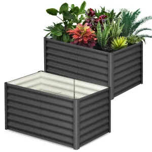 Raised Garden Bed Set of 2 6x3x2FT Galvanized Metal Durable Stability Open Base Safety Edge Dark Gray for Patios Yards Gardens