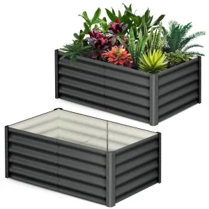 Raised Garden Bed Set of 2 6x3x1.5FT Galvanized Metal Durable Stability Open Base Safety Edge Dark Gray for Patios Yards Gardens