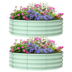 2 Pcs 4' X 4' X 1' Round Galvanized Raised Garden Bed, Outdoor Flower & Vegetable Bed - Heavy - Duty & Open - Bottom Design, Green