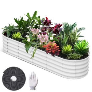 8'x2'x1.5' Galvanized Oval Raised Garden Beds Open Base, Tool-Free Assembly Planter Boxes for Vegetables & Flowers, White