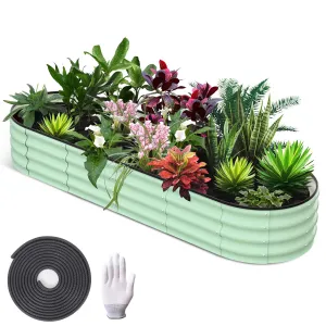 8' X 2' X 1' Galvanized Raised Beds for Outdoor, Oval Raised Garden Bed with Open Base, Tool-Free Assembly Planter Raised Boxes for Outdoor Vegetables & Flowers, Green