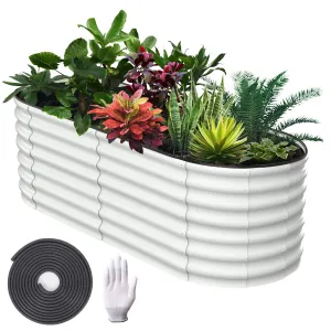 6' X 3' X 2' Galvanized Raised Beds for Outdoor, Oval Raised Garden Bed with Open Base, Tool-Free Assembly Planter Raised Boxes for Outdoor Vegetables & Flowers, White