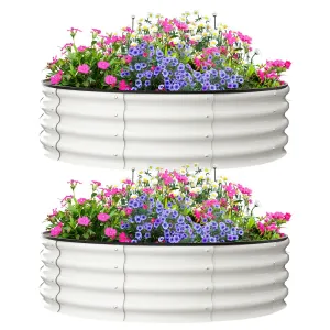 2-Pack 4'x4'x1' Round Galvanized Raised Garden Beds - Heavy-Duty, Open Bottom Design Planters for Outdoor Flowers & Vegetables, White