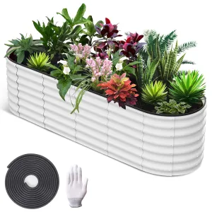 8' X 2' X 2' Galvanized Raised Beds for Outdoor, Oval Raised Garden Bed with Open Base, Tool-Free Assembly Planter Raised Boxes for Outdoor Vegetables & Flowers, White